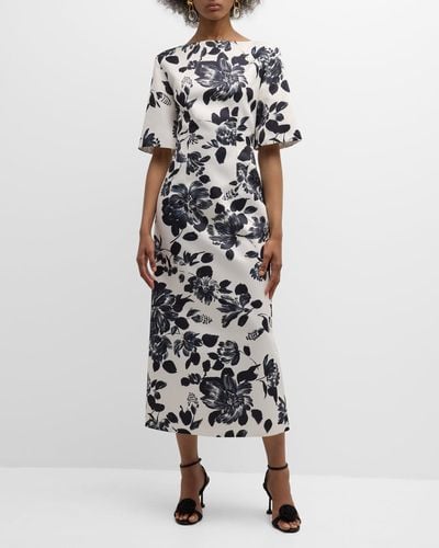 Emilia Wickstead Kora Floral-print Short-sleeve Midi Dress - White