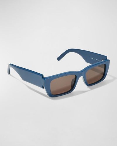 Palm Angels Rectangle Asymmetric-logo Sunglasses - Blue
