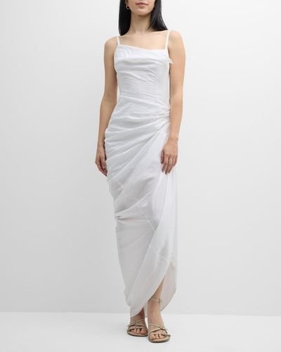 Jacquemus La Robe Saudade Longue Ruched Maxi Dress - White