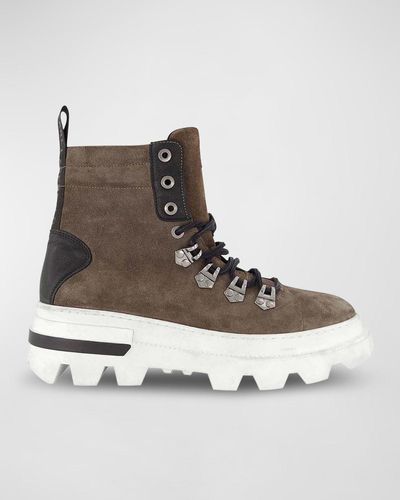 Karl Lagerfeld Lug Sole Suede Hiking Boots - Gray