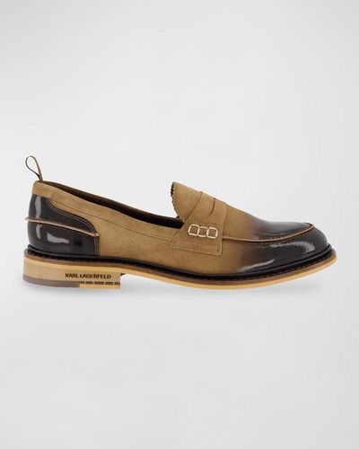 Karl Lagerfeld Suede And Patent Leather Penny Loafers - Multicolor