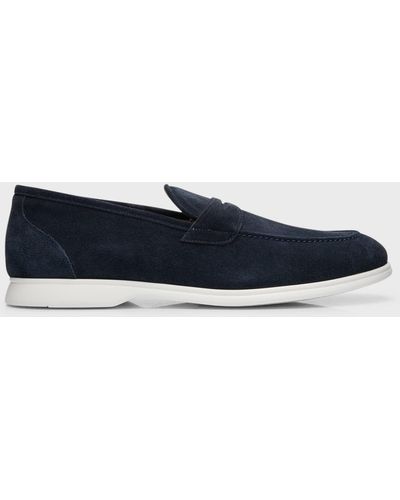 Kiton Calfskin Suede Penny Loafers - Blue
