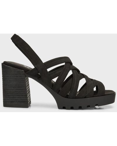 Eileen Fisher Strappy Suede Caged Slingback Sandals - Black