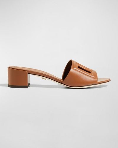 Dolce & Gabbana Dg Cutout Leather Slide Sandals - Brown
