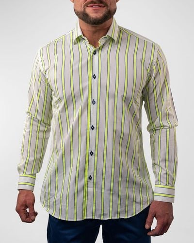 Maceoo Fibonacci Fluorescent Stripe Sport Shirt - Natural