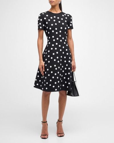 Carolina Herrera Polka-Dot Knit Flare Dress - Black