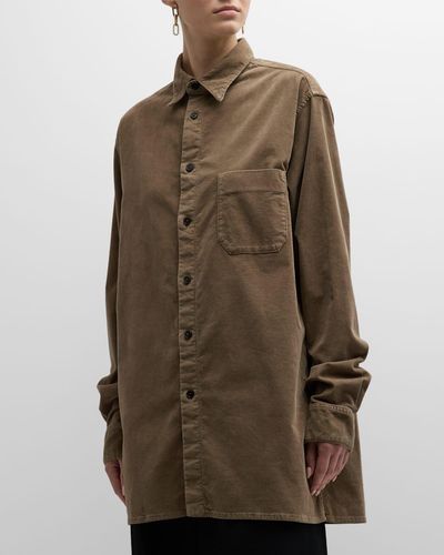 The Row Idro Corduroy Collared Shirt - Brown