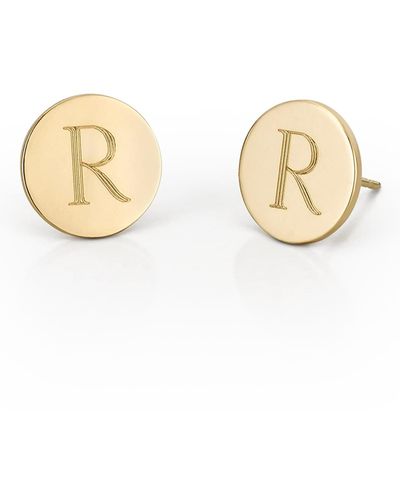 Sarah Chloe 14k Gold Round Engraved Monogram Stud Earrings - Natural