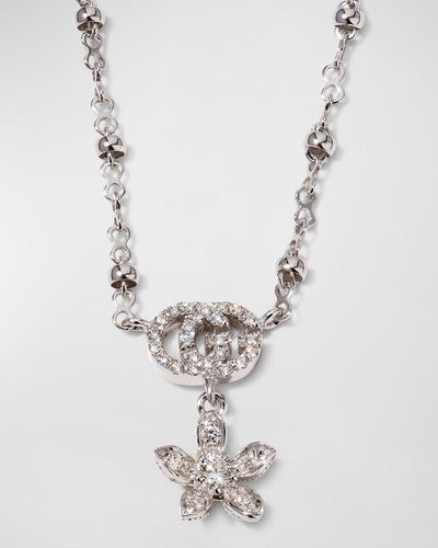 Gucci Floral Diamond Pendant Necklace - White