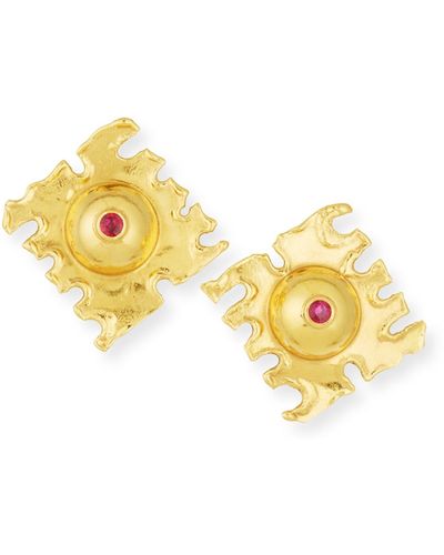 Jean Mahie De Coupe 22k Gold Earrings With Rubies - Yellow