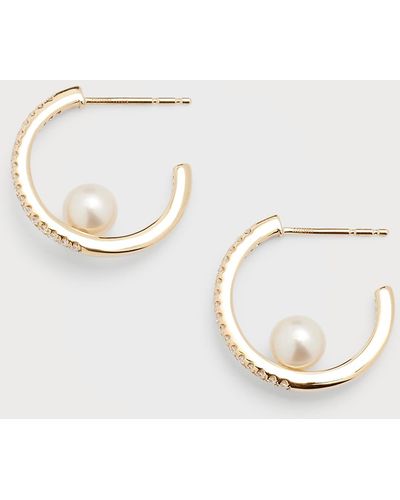 Mizuki Pave Diamond Hoop Earrings With Freshwater Pearls - Metallic