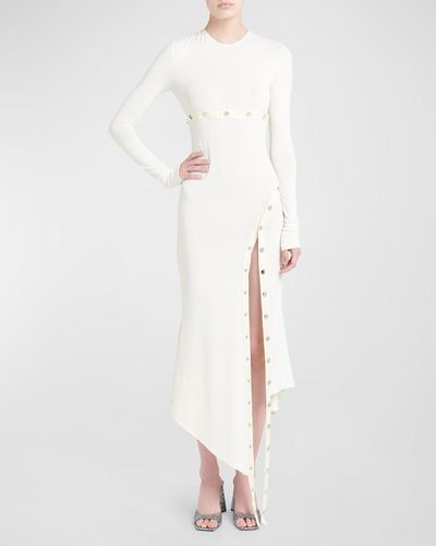 The Attico Snap Slit-Hem Long-Sleeve Midi Dress - White