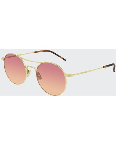 Saint Laurent Round Metal Double-bridge Sunglasses - Pink