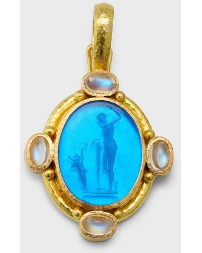 Elizabeth Locke 19k Venetian Glass Intaglio Diana And Cupid Pendant With Moonstone - Blue