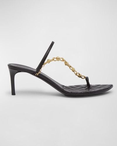 Bottega Veneta Leather Chain Toe-Ring Slide Sandals - Metallic