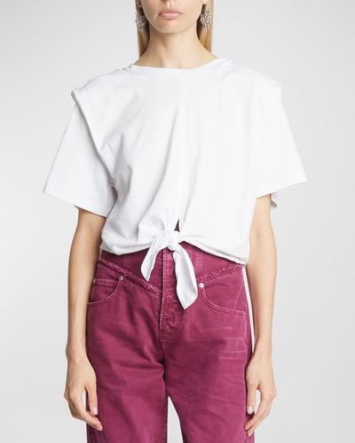 Isabel Marant Zelikia Knotted Short-Sleeve Crop T-Shirt - White