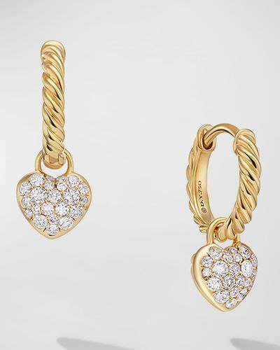 David Yurman Petite Interchangeable Pave Heart Earrings In 18k Gold With Diamonds, 16.4mm - Metallic