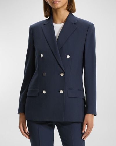 Theory Boxy Double-Breasted Wool-Blend Jacket - Blue