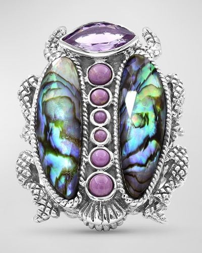 Stephen Dweck Abalone And Amethyst Scarab Ring In Sterling Silver, Size 7 - Gray