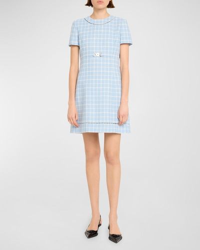 Versace Checked Wool Crepe Mini Dress - Blue