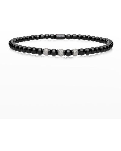 ’ROBERTO DEMEGLIO White Gold And Black Ceramic Sfera Stretch Bracelet With Three Diamond Beads - Metallic