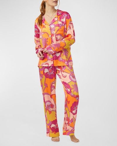 Trina Turk x Bedhead Pajamas Floral-Print Silk Satin Pajama Set - Red