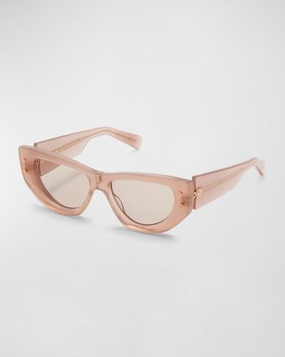 Balmain B-muse Acetate & Titanium Cat-eye Sunglasses - Natural