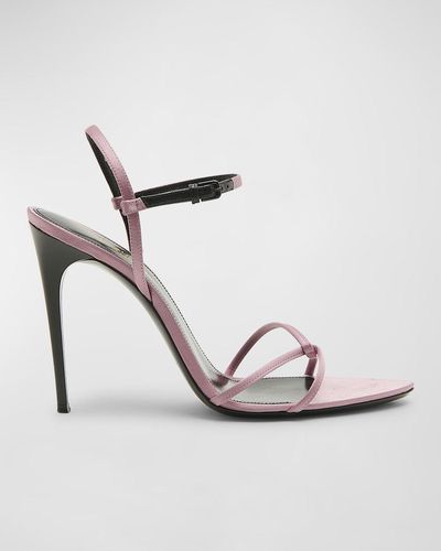 Saint Laurent Gippy Silk Ankle-strap Sandals - Metallic