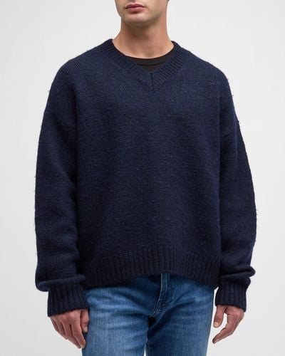 FRAME Chunky V-Neck Sweater - Blue