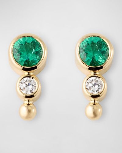 POPPY FINCH Gemstone Diamond Stud Earrings - Green