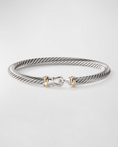 David Yurman Cable Buckle Bracelet In Silver With 18k Gold, 5mm - Gray