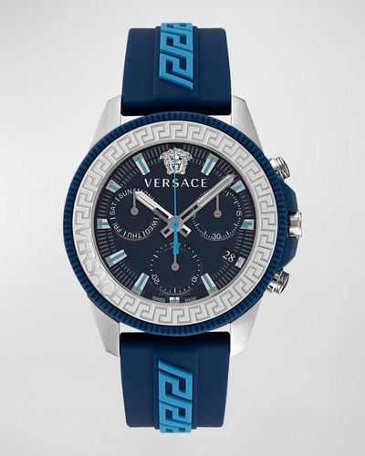 Versace Greca Action Chronograph Silicone Watch, 45Mm - Blue