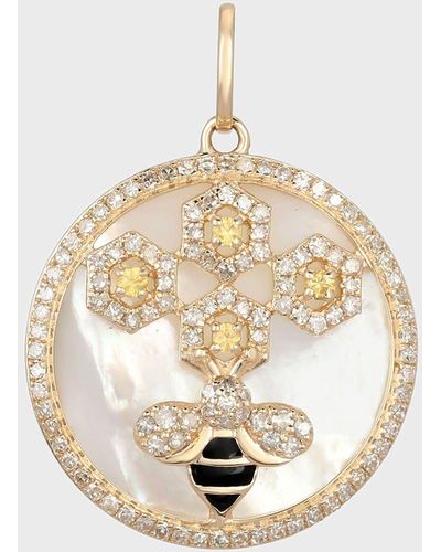 Kastel Jewelry Honeycomb Bee Mother-of-pearl And Diamond Pendant - Metallic