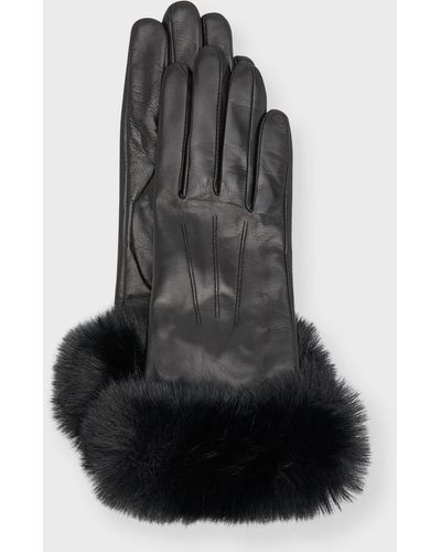 Sofiacashmere Leather & Cashmere Gloves With Faux Fur Cuffs - Black