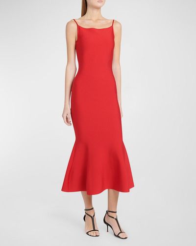 Alexander McQueen Knit Flare Hem Midi Dress - Red