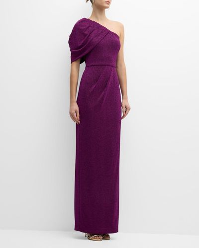 Black Halo Egan Pleated One-Shoulder Column Gown - Purple