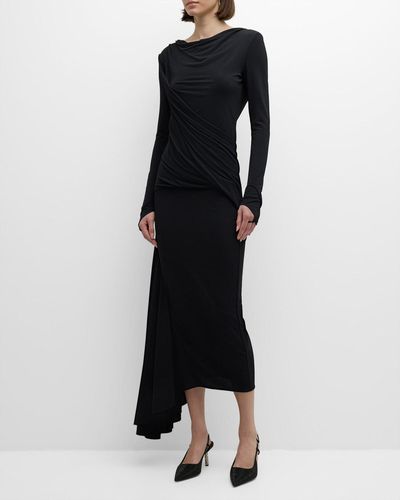 Givenchy Draped Backless Long-Sleeve Asymmetrical Midi Dress - Black