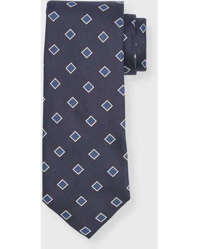 Isaia Square-Print Silk 7-Fold Tie - Blue