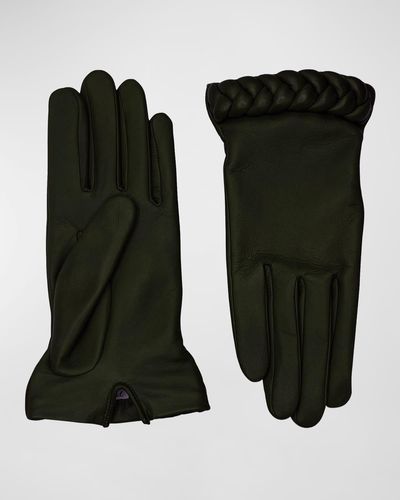 Agnelle Edith Braided Leather Gloves - Black
