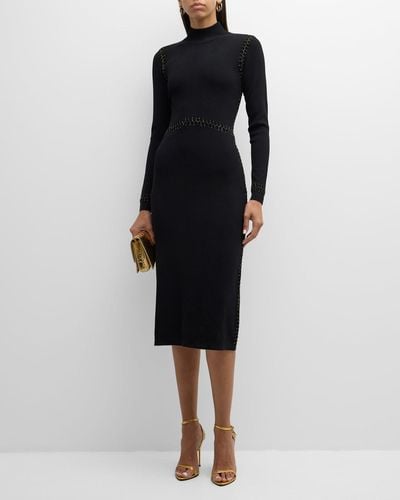 Tahari The Azure Mock-Neck Midi Sweater Dress - Black