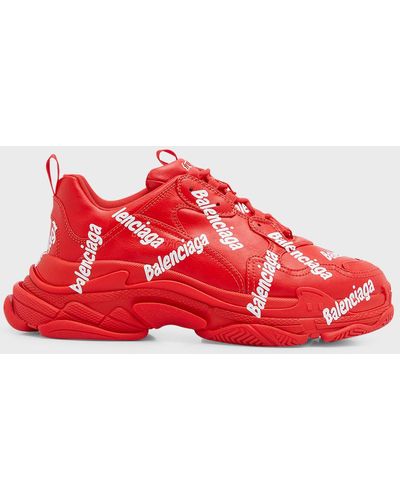 Balenciaga Triple S Allover-logo Sneakers - Red