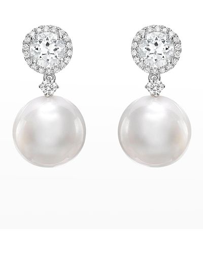 Kiki McDonough White Topaz And Diamond Pearl Drop Earrings In White Gold