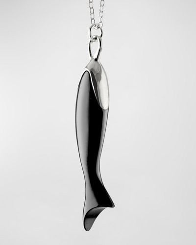 Monica Rich Kosann Sterling Silver And Ceramic Fish Charm On Small Belcher Chain, 30"l - White