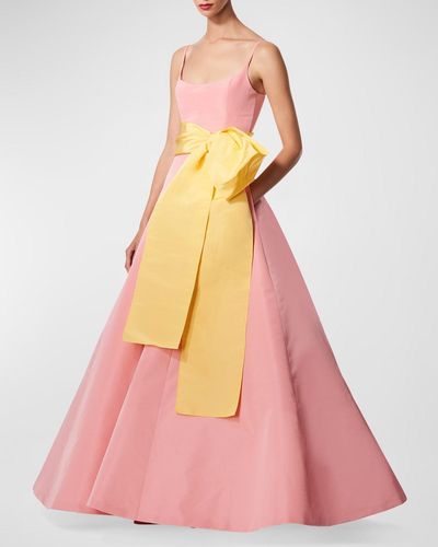 Carolina Herrera Scoop-Neck Waist-Sash Sleeveless Full Gown - Pink