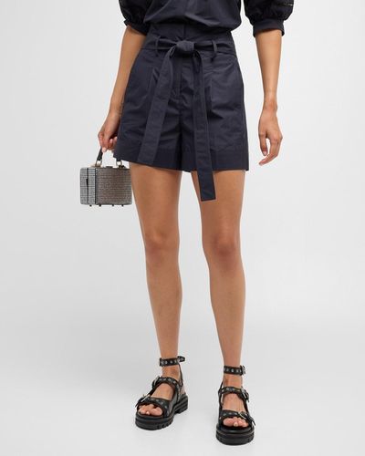 3.1 Phillip Lim High Rise Belted Cotton Shorts - Blue