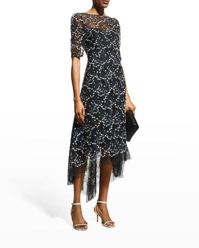 Teri Jon 3D Lace High-Low Cocktail Dress - Black