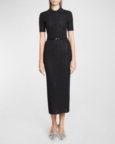 Givenchy 4G Knit Short-Sleeve Midi Polo Dress With Voyou Belt - Black