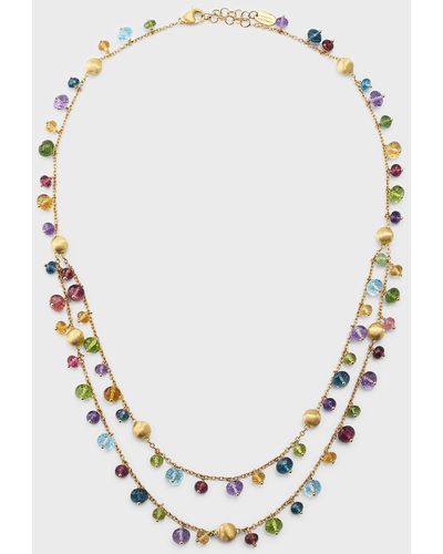Marco Bicego 18K Africa 2 Strand Necklace With Graduated Mixed Gems - Metallic