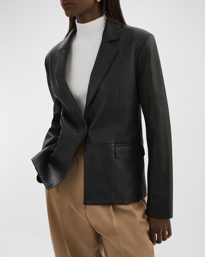 Lamarque Elza Notched-collar Leather Jacket - Black