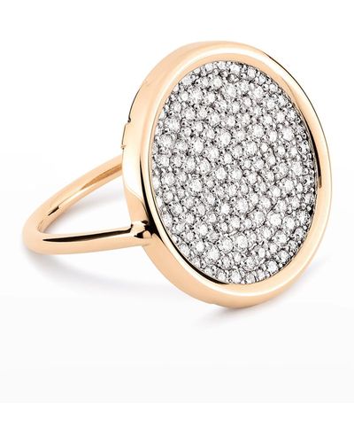 Ginette NY Ever 18k Rose Gold White Diamond Disc Ring, Size 6